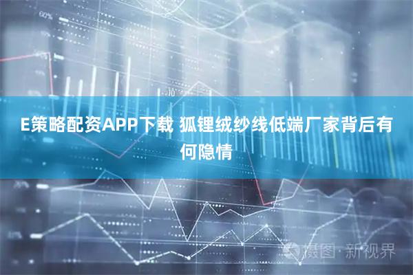 E策略配资APP下载 狐锂绒纱线低端厂家背后有何隐情