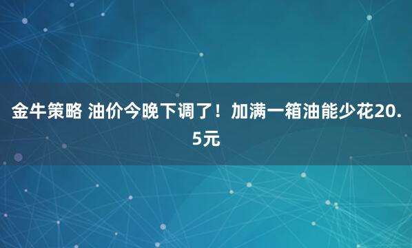 金牛策略 油价今晚下调了！加满一箱油能少花20.5元